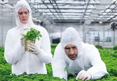 Scientists in green house