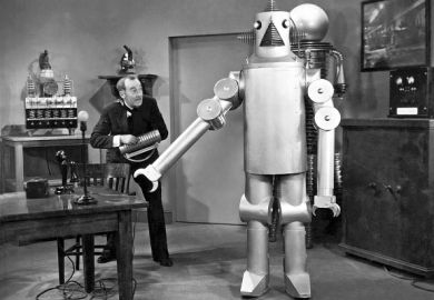 A robot helping a scientist, symbolising the use of AI A robot helping a scientist, symbolising the use of AI