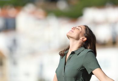 A woman breathes fresh air A woman breathes fresh air