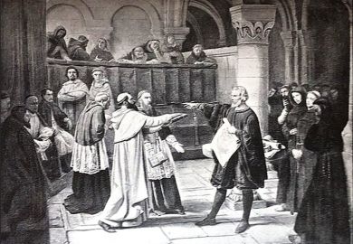 Galileo before the Inquisition, illustrating universities' mission of pursuing the truth