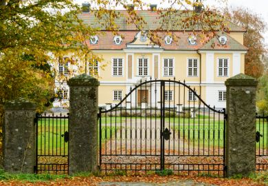 Johannishus castle in southern Sweden as seen from outside the iron gates