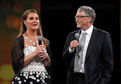 Melinda Gates and Bill Gates on stage during the Robin Hood Foundation’s 2018 benefit in New York City.