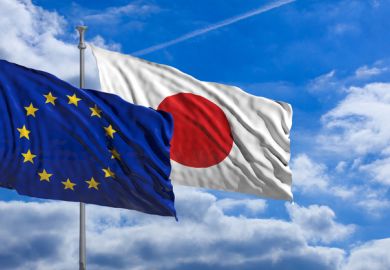 The flags of Japan and the European Union