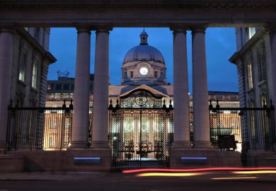 A domed structure behind tall pillars that is a government building in Dublin 