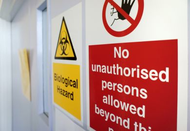 Biological hazard sign on a laboratory door