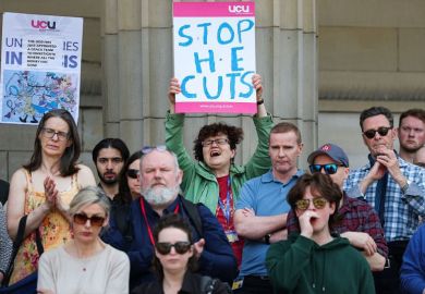 Dundee university workers rally outside the Scottish Trade Union Congress at the Caird Hall on April 29, 2025