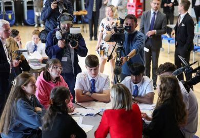 Jenny Gilruth Cabinet Secretary for Education and Skills meets pupils receiving exam results at Kings Park Secondary School 