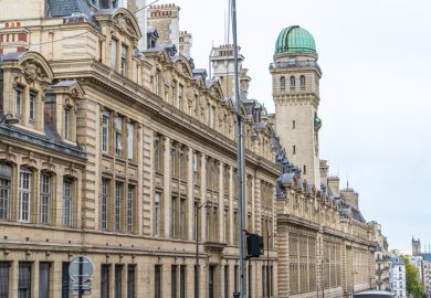 The stone facade of Sorbonne University in Paris