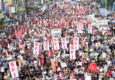 Demonstrators from various student groups, holding banners and flags, attend a protest rally in Kolkata to support the NEET protest organised by the ‘Cockroach Janata Party’ in Delhi and the demand for the resignation of India’s education minister. Demonstrators from various student groups, holding banners and flags, attend a protest rally in Kolkata to support the NEET protest organised by the ‘Cockroach Janata Party’ in Delhi and the demand for the resignation of India’s education minister.