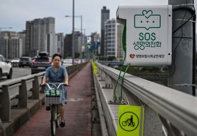 suicide-prevention phone installed on a bridge over the Han River in Seoul