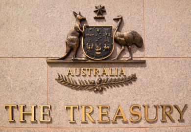The Australian Coat of Arms, with the words The Treasury beneath them