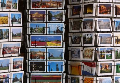 Postcards on display in store