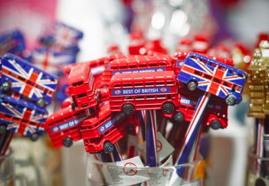 Souvenir pencils decorated with double decker bus on display at Camden market in London Souvenir pencils decorated with double decker bus on display at Camden market in London
