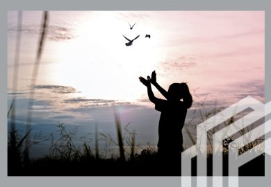 A woman releasing birds, illustrating how institutions view their mission as something much larger than their own academic excellence. A woman releasing birds, illustrating how institutions view their mission as something much larger than their own academic excellence.