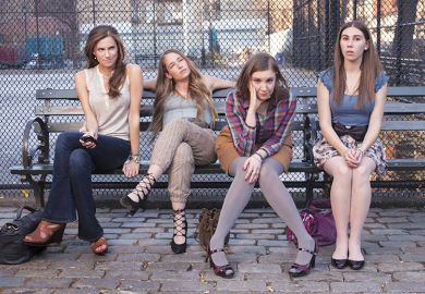 The cast of HBO series Girls illustrating a review of “The New Female Antihero: The Disruptive Women of Twenty‑First-Century US Television” by By Sarah Hagelin and Gillian Silverman