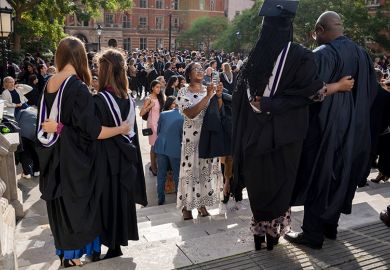 Talented young graduates from Imperial College London celebrate their education success with friends and families after their graduation ceremony. Ministers propose to restrict post-study work rights to only those in ‘graduate jobs’.