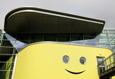 Napier University with a smile added to look like a happy face to illustrate Find your happy place