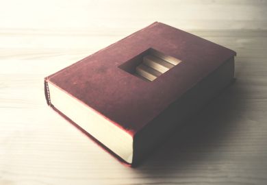 A book with stairs going down into it, illustrating the hollowing out of the humanities