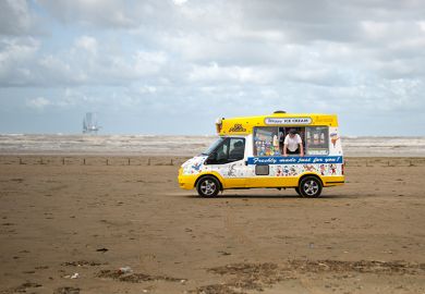 Ice cream van on empty beach with owner looking for customers. To illustrate that interest among learners and providers for the lifelong learning entitlement appears lukewarm at best.