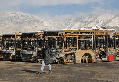 Damage to buses seen after the protests ended, Tehran, Iran, 21 January, 2026. Protests that began at Tehran's Grand Bazaar over the sharp depreciation of Iran's local currency against foreign currencies and ongoing economic problems spread to many cities