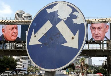 A road sign stands in front of a large billboard featuring Israel’s prime minister Benjamin Netanyahu (R) of the Likud party and former military chief and leader of the centrist Yashar party, Gadi Eisenkot, in Ramat Gan, Israel on 20 October 2026. A road sign stands in front of a large billboard featuring Israel’s prime minister Benjamin Netanyahu (R) of the Likud party and former military chief and leader of the centrist Yashar party, Gadi Eisenkot, in Ramat Gan, Israel on 20 October 2026.