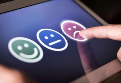 An evaluation screen with happy, neutral and sad faces