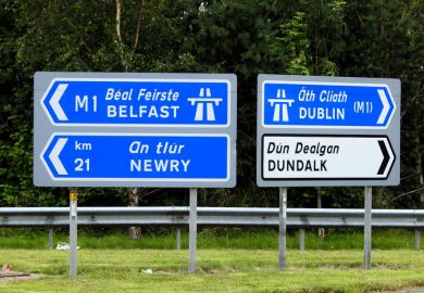 Road signs point to places in Northern Ireland one way and the Republic the other