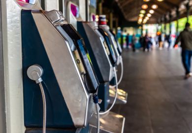 Telephones for public use outside the Flinders Street Train Station in Melbourne Australia