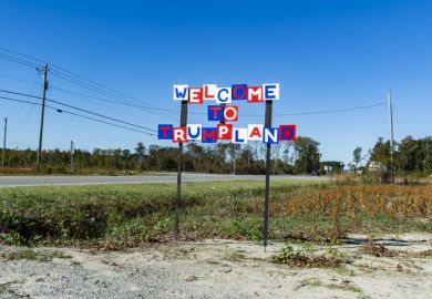 Sign reading 'Welcome to Trumpland'