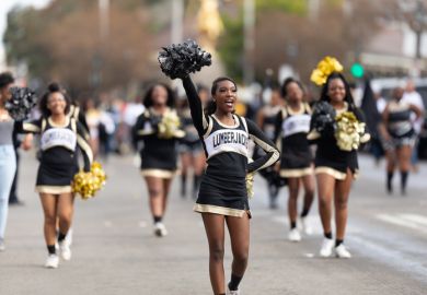  Bayou Classic Parade, Members of the Lumberjacks cheerleaders performing at the parade.