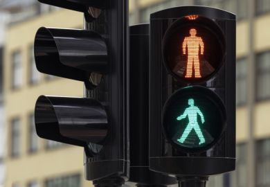 Pedestrian traffic light with both red and green lights illuminated