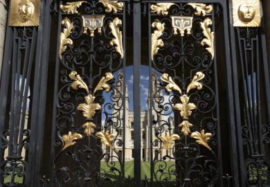 Ornate gateway entrance to All Souls College, University of Oxford, England