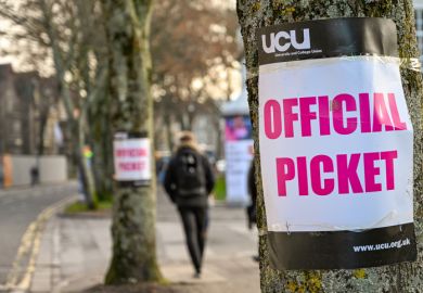 UCU official picket banner on a tree