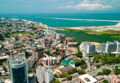 Drone view of major roads and traffic in Victoria Island Lagos 