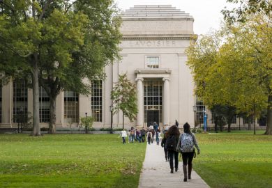 The iconic architecture of the historic Massachusetts Institute of Technology in Cambridge, MA, USA.