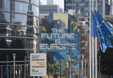 "The Future is Europe" is displayed on a building in the EU quarter