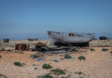 A wrecked boat on Dungeness beach