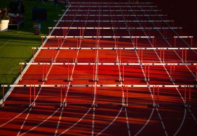 Hurdles on a running track