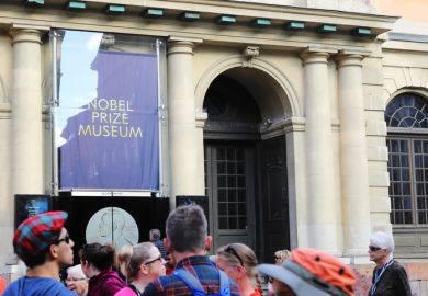 People outside the Nobel prize museum located in Stockholm