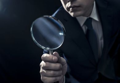 Businessman Peering Through Magnifying Glass Businessman Peering Through Magnifying Glass