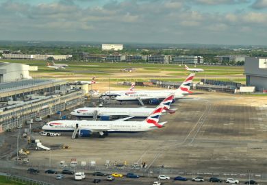 Aerial view of the British Airways maintenance area at London Heathrow airport.