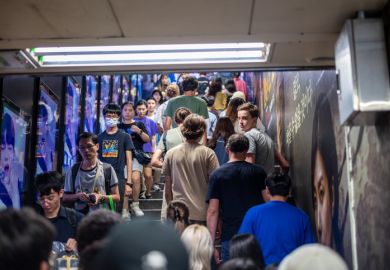 Rush hour in Hongik University subway station in South Korea