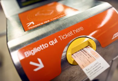 Subway card reader on the gate of underground station in the centre of Milan