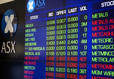 The Australian Stock market stock prices on a LCD display outside of the Australian stock market.