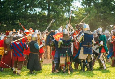 Re-enactment of medieval battle