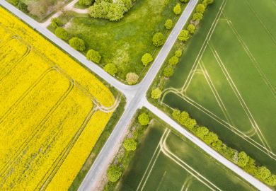 A rural crossroads from the air