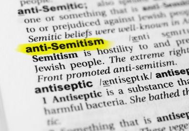 Highlighted English word "anti semitism" and its definition in the dictionary