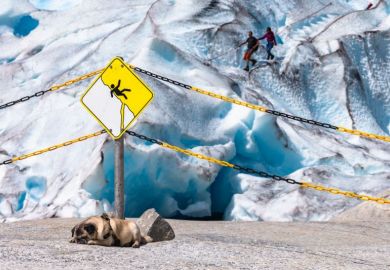 Danger sign near Nigardsbreen glacier. Jostedal, Norway