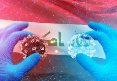 An iraqi flag and the coronavirus An iraqi flag and the coronavirus
