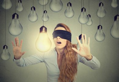 oblivious unaware blind bright ideas light bulbs blindfold